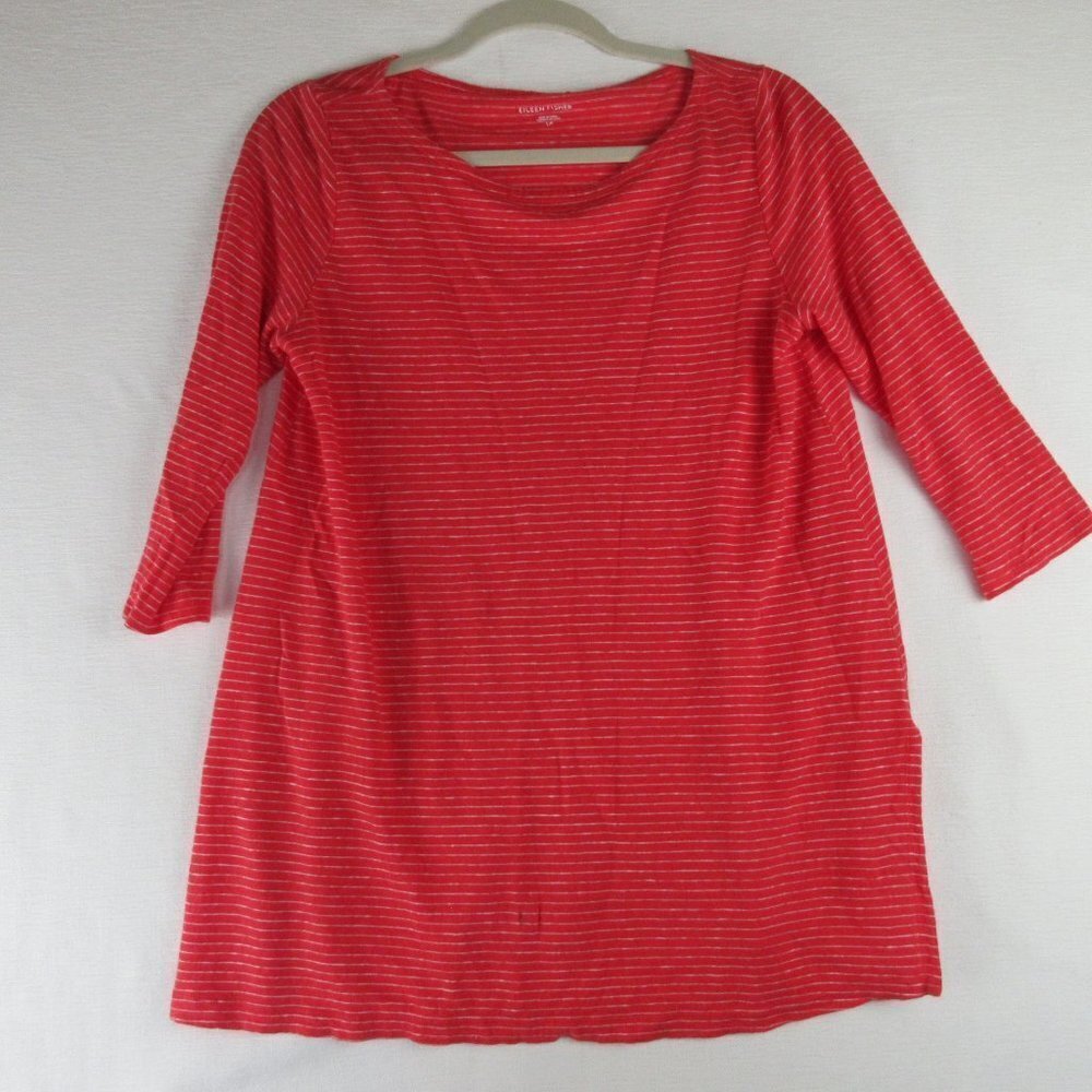 Eileen Fisher Striped Tunic Size S Striped Round Neck Organic Cotton